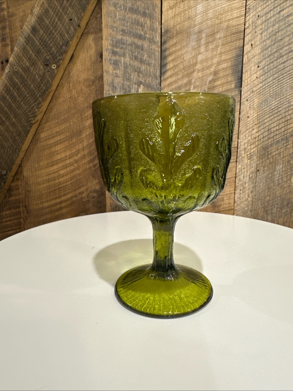 Vintage FTD 1975 Green Glass Oak Leaf Vase 6.5" Tall 4" Wide